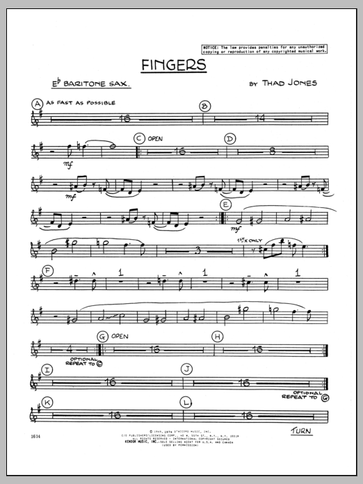 Fingers - Eb Baritone Sax (Jazz Ensemble) von Thad Jones