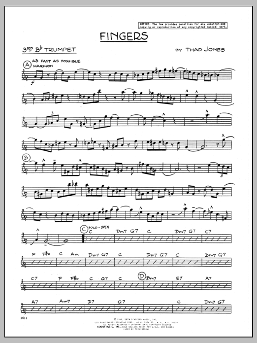 Fingers - 3rd Bb Trumpet (Jazz Ensemble) von Thad Jones