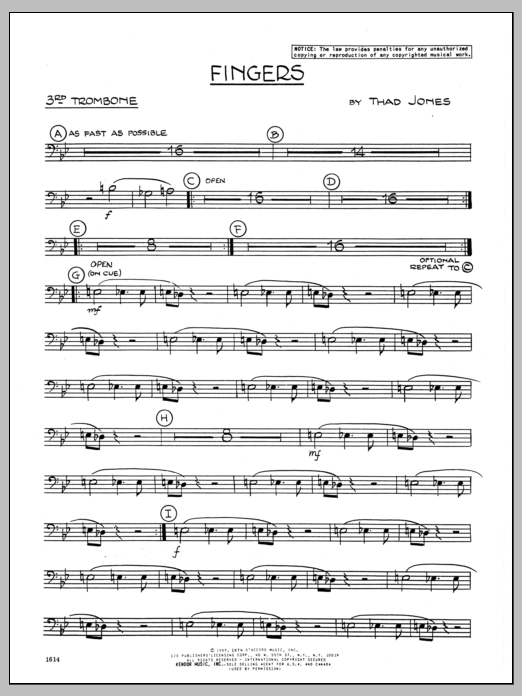 Fingers - 3rd Trombone (Jazz Ensemble) von Thad Jones