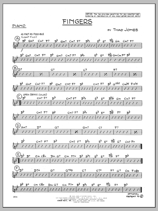 Fingers - Piano (Jazz Ensemble) von Thad Jones
