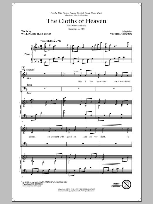The Cloths Of Heaven (SATB Choir) von Victor C. Johnson