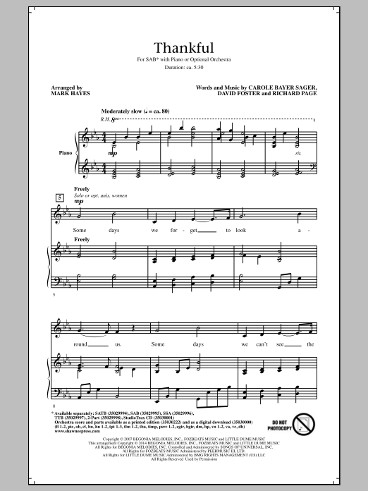 Thankful (arr. Mark Hayes) (SAB Choir) von Josh Groban