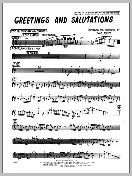 Greetings And Salutations - 2nd Bb Tenor Saxophone (Jazz Ensemble) von Thad Jones