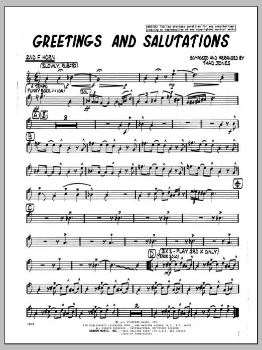 Greetings And Salutations - 2nd F Horn (Jazz Ensemble) von Thad Jones