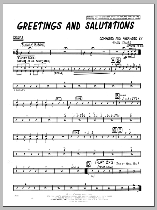 Greetings And Salutations - Drums (Jazz Ensemble) von Thad Jones