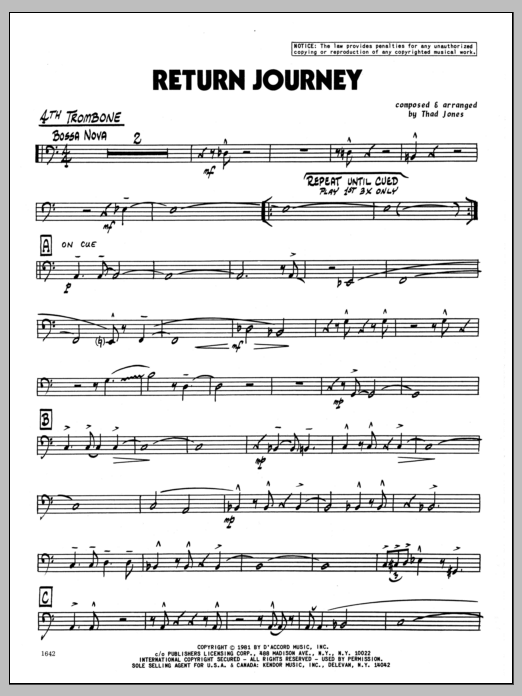 Return Journey - 4th Trombone (Jazz Ensemble) von Thad Jones