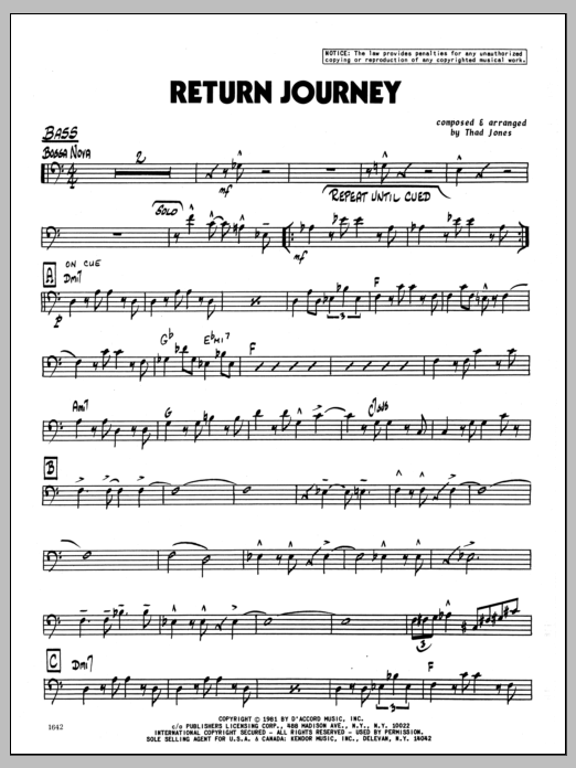 Return Journey - Bass (Jazz Ensemble) von Thad Jones