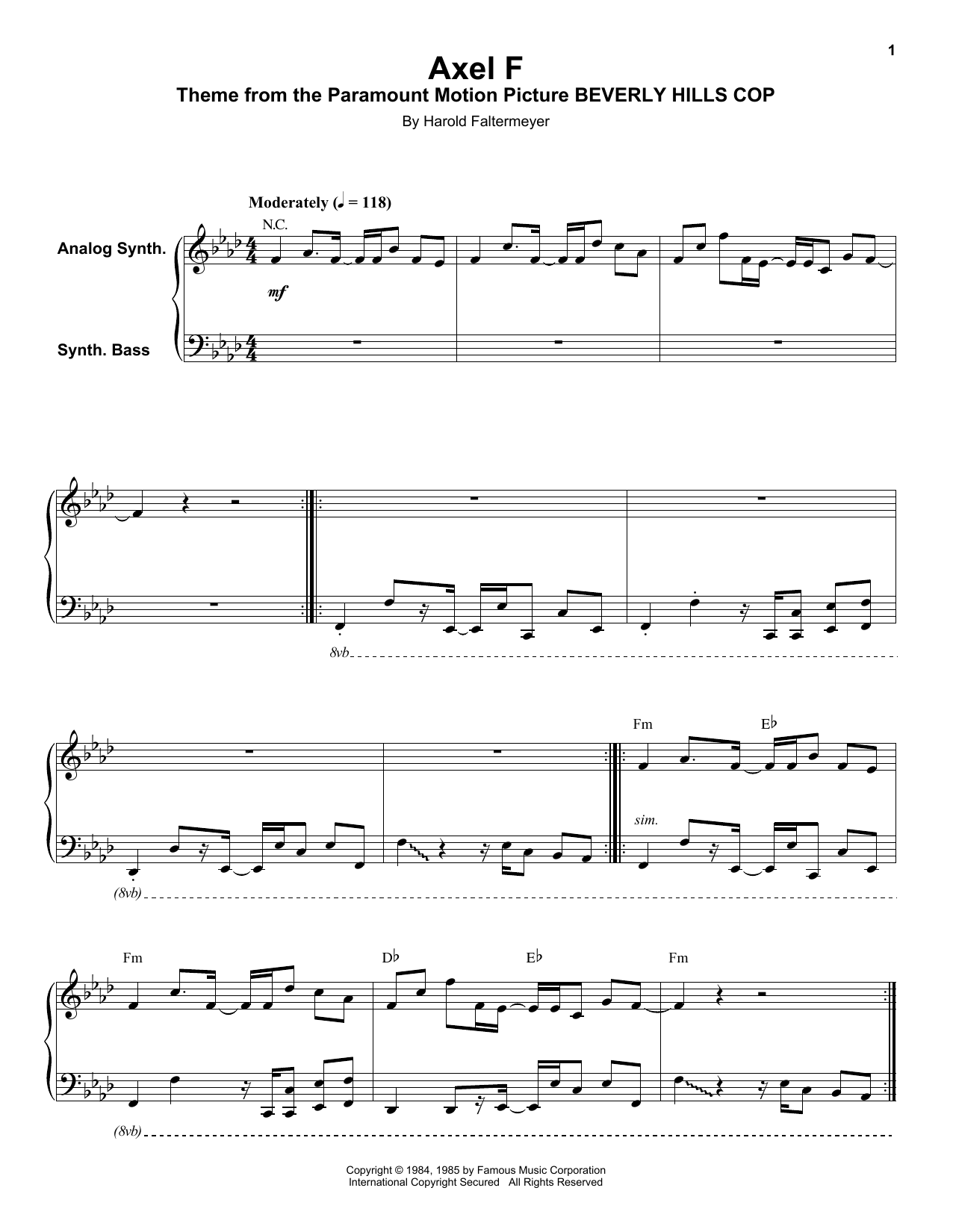 Axel F (Keyboard Transcription) von Harold Faltermeyer