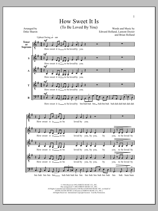 How Sweet It Is (To Be Loved by You) (SATB Choir) von Deke Sharon