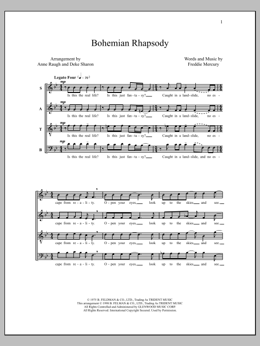 Bohemian Rhapsody (arr. Deke Sharon) (SATB Choir) von Queen