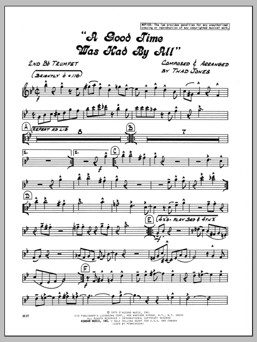 A Good Time Was Had By All - 2nd Bb Trumpet (Jazz Ensemble) von Thad Jones