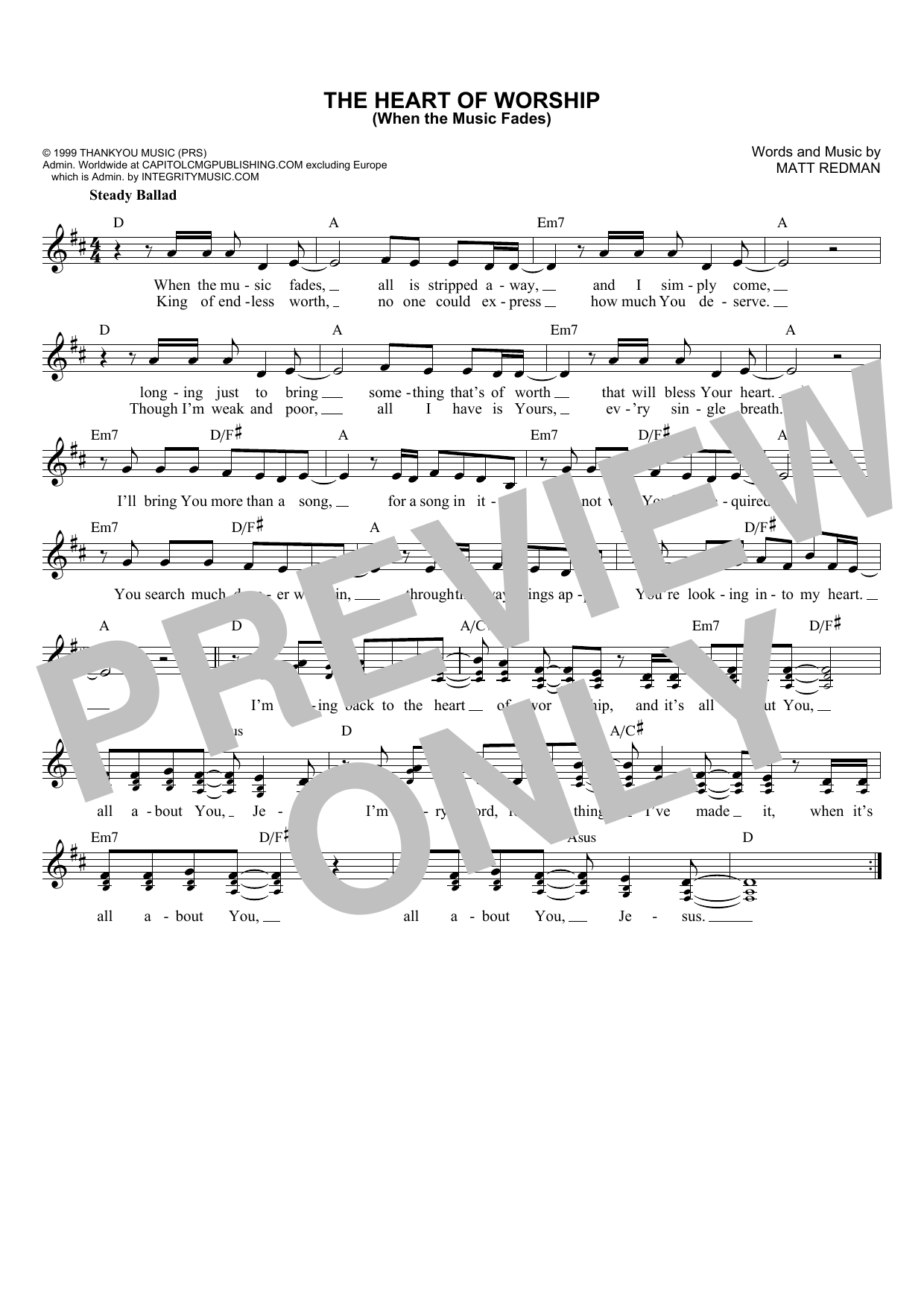 The Heart Of Worship (When The Music Fades) (Lead Sheet / Fake Book) von Matt Redman