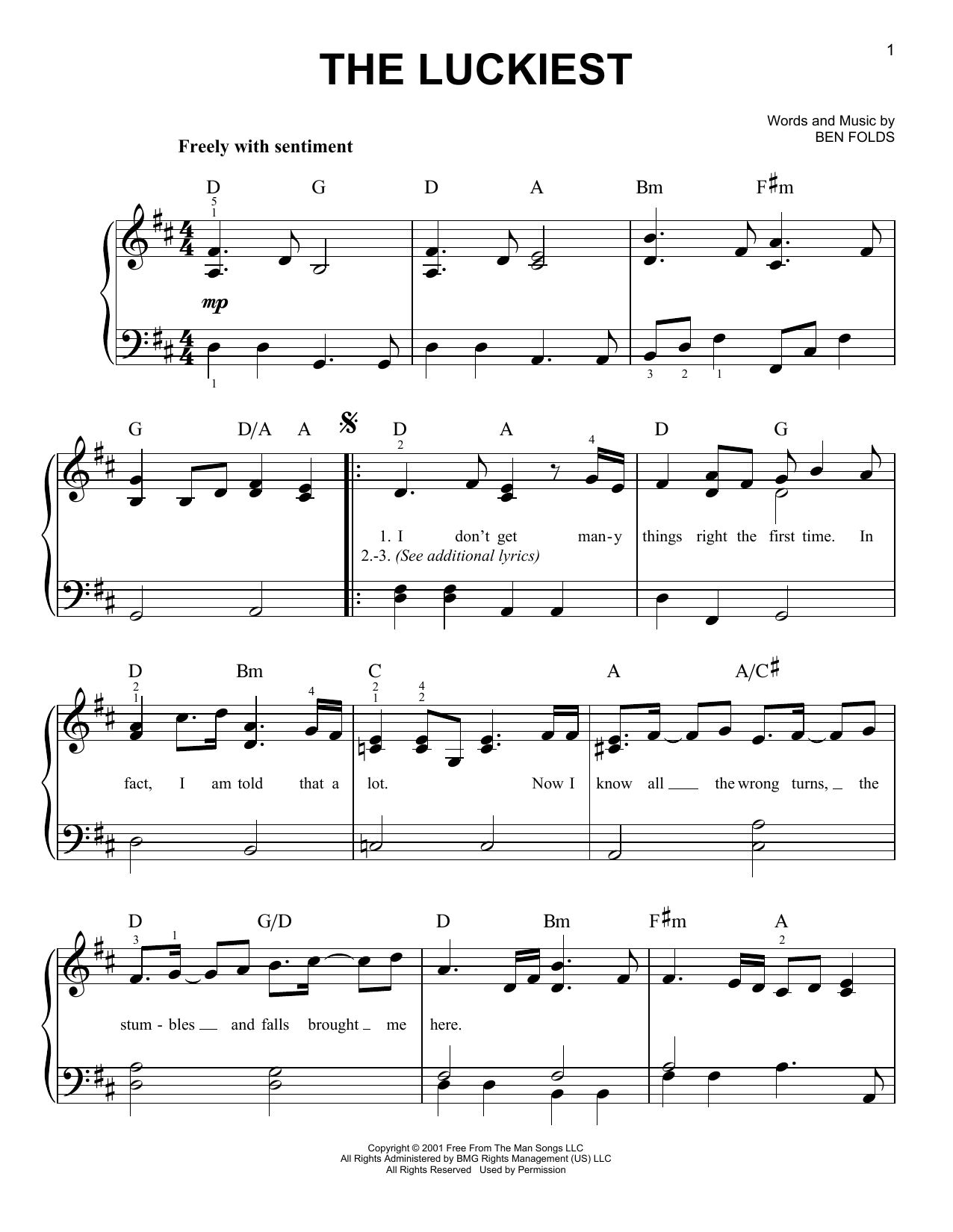 The Luckiest (Very Easy Piano) von Ben Folds