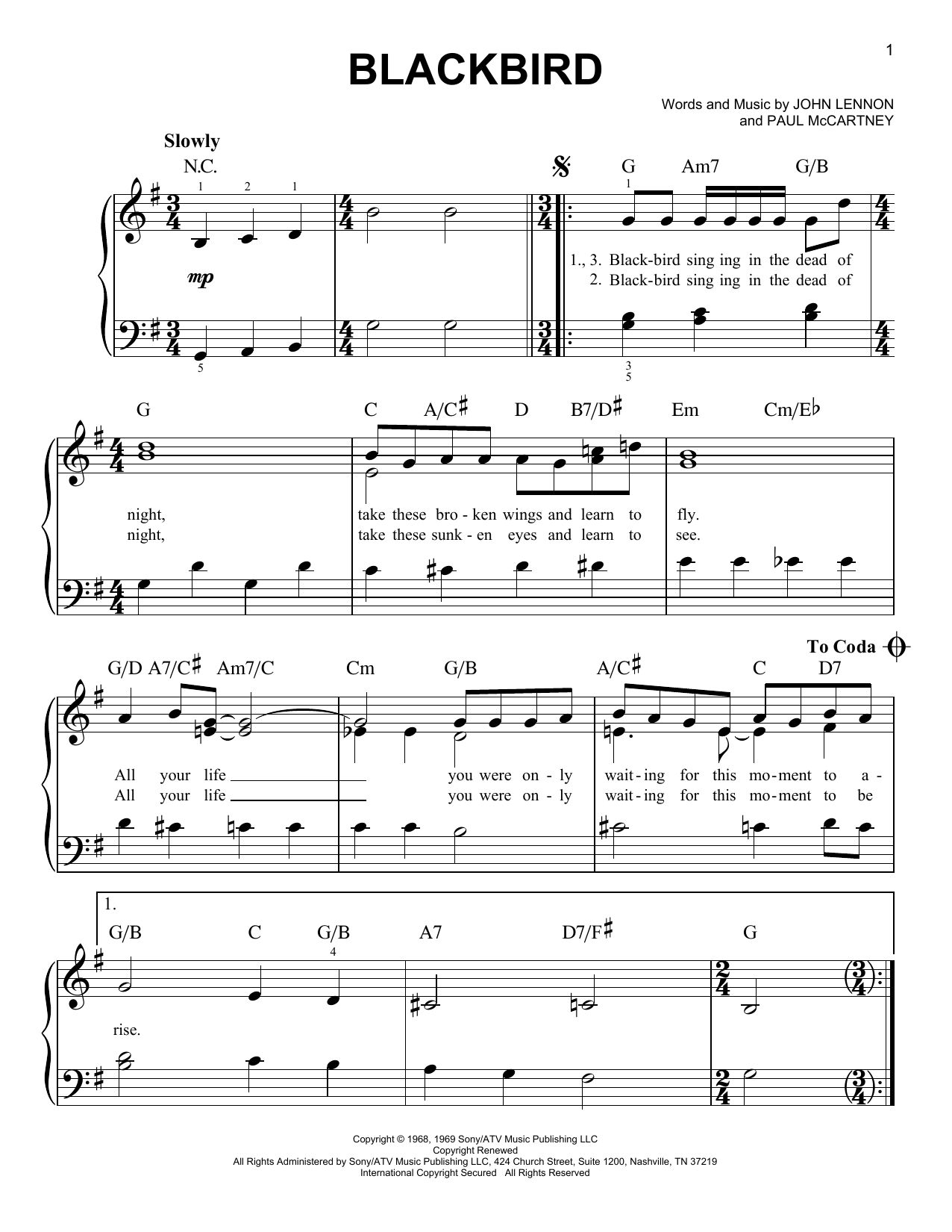 Blackbird (Very Easy Piano) von The Beatles