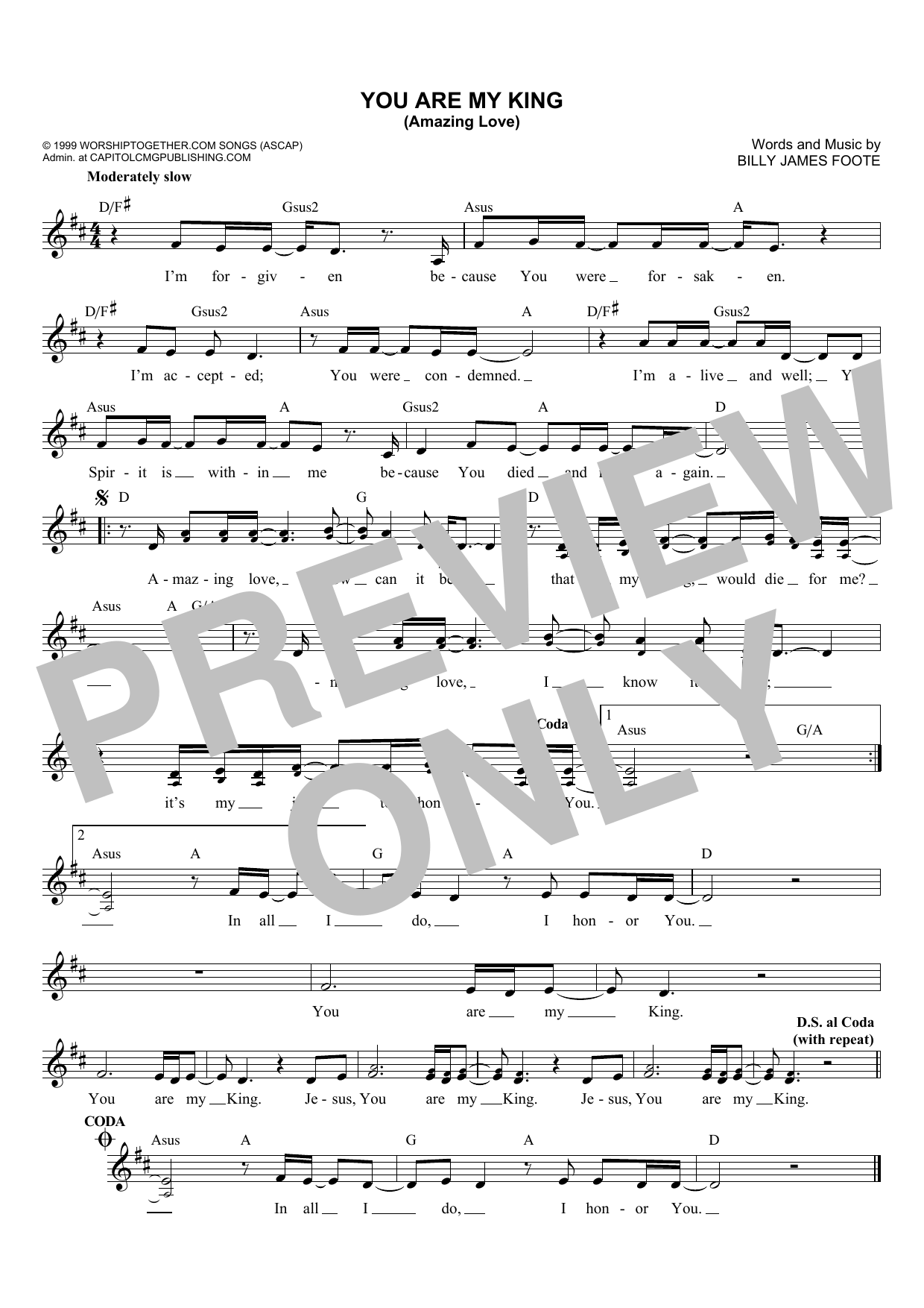 You Are My King (Amazing Love) (Lead Sheet / Fake Book) von Billy Foote