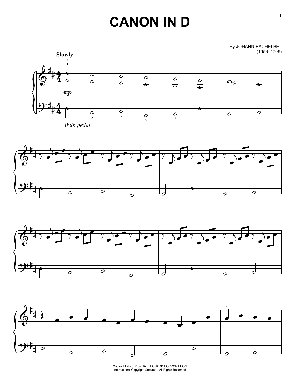 Canon In D (Very Easy Piano) von Johann Pachelbel