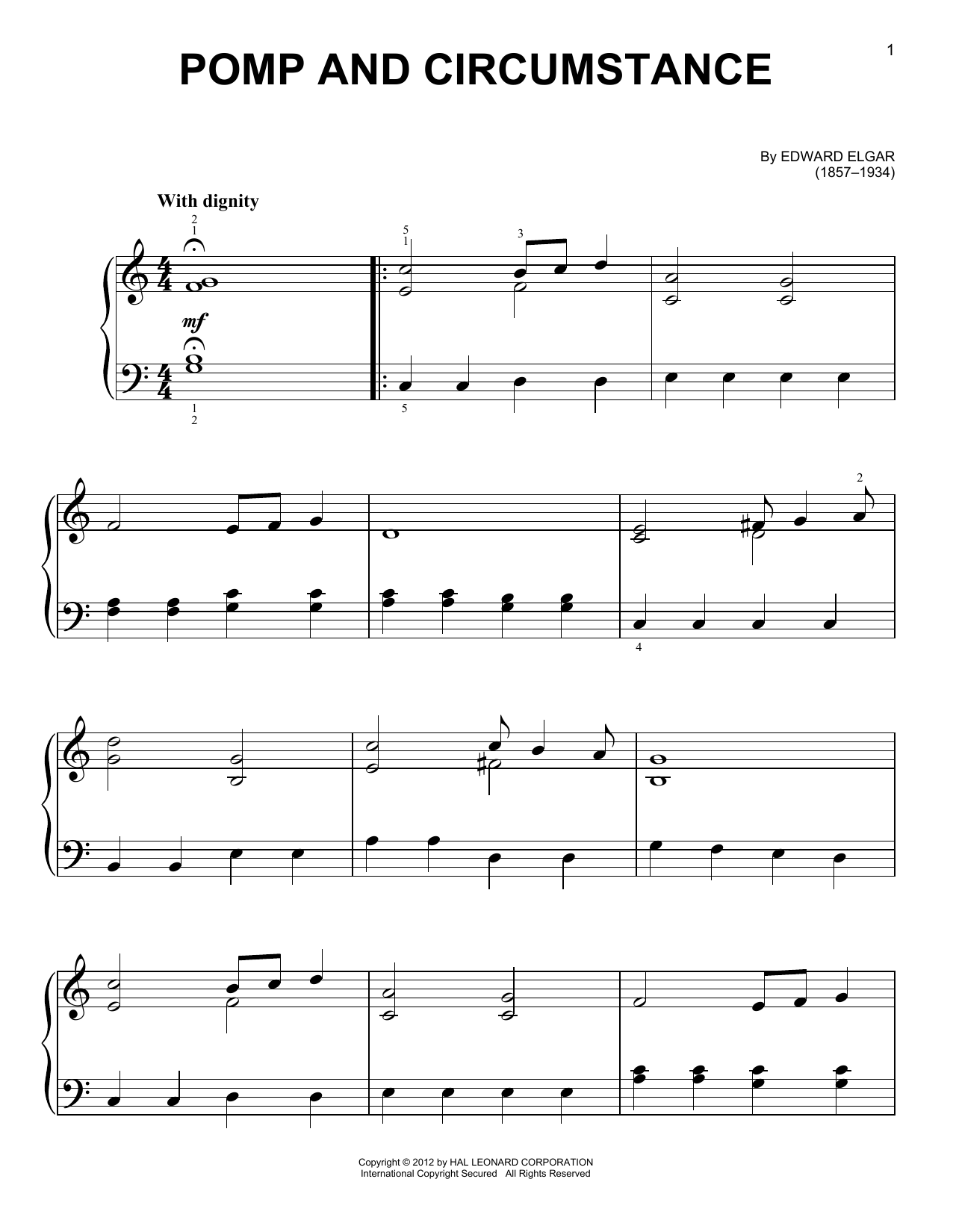 Pomp And Circumstance (Very Easy Piano) von Edward Elgar