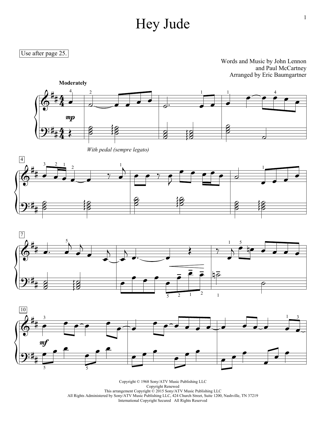 Hey Jude (arr. Eric Baumgartner) (Educational Piano) von The Beatles