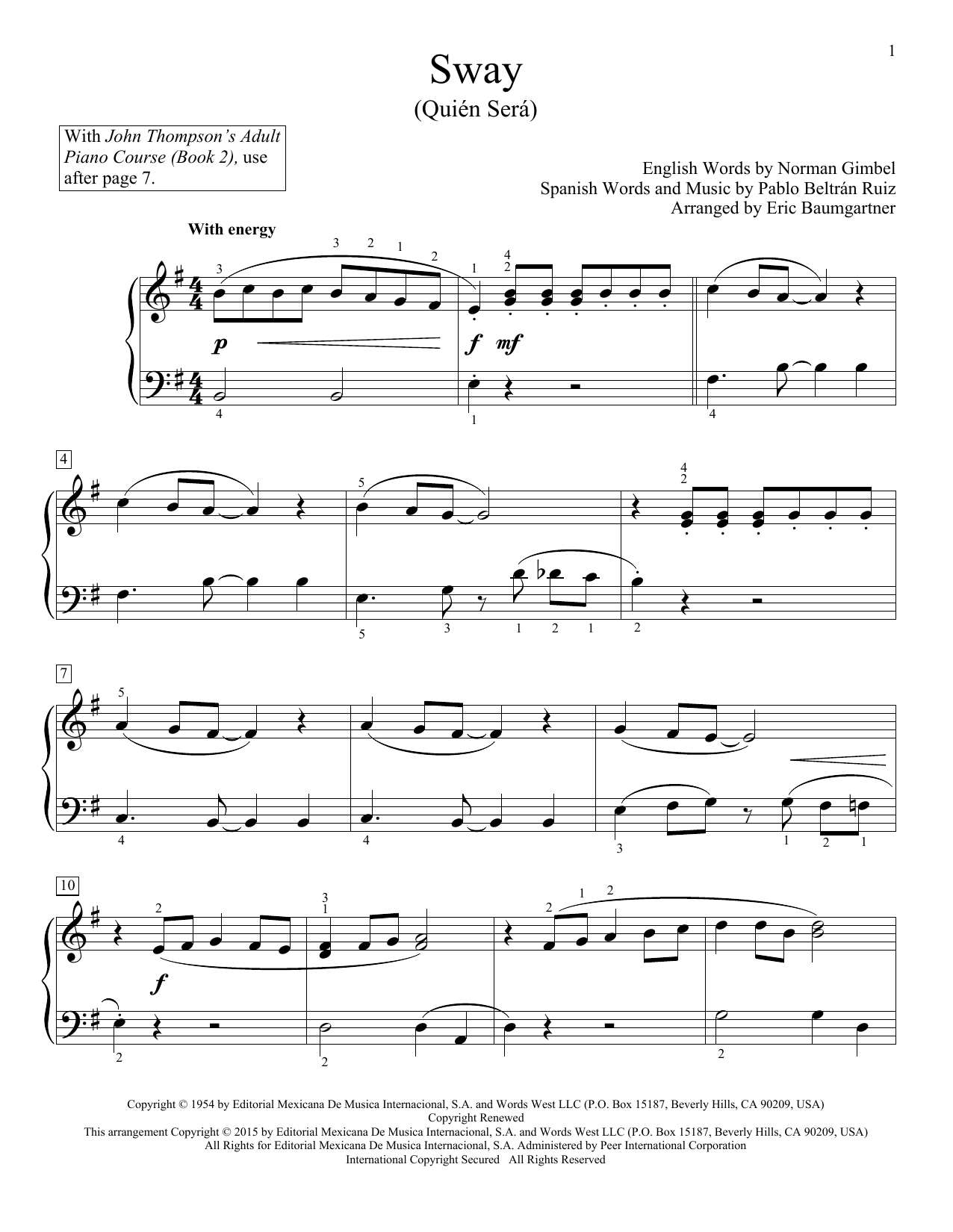 Sway (Quien Sera) (Educational Piano) von Eric Baumgartner