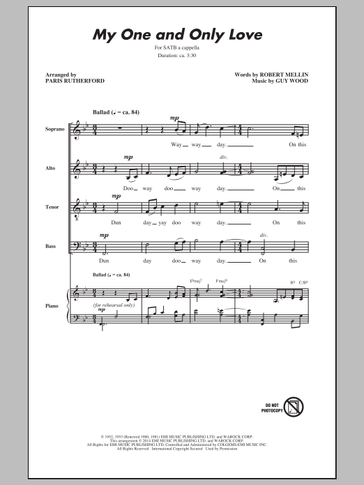 My One And Only Love (SATB Choir) von Paris Rutherford