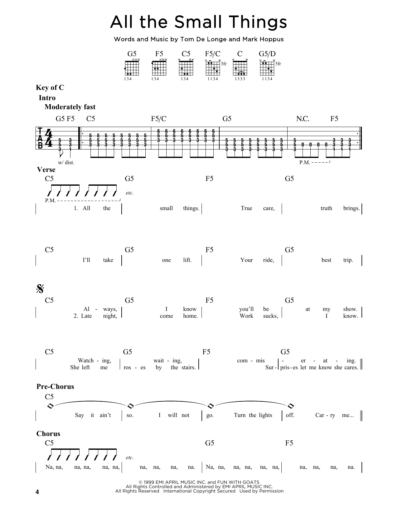All The Small Things (Guitar Lead Sheet) von Blink 182