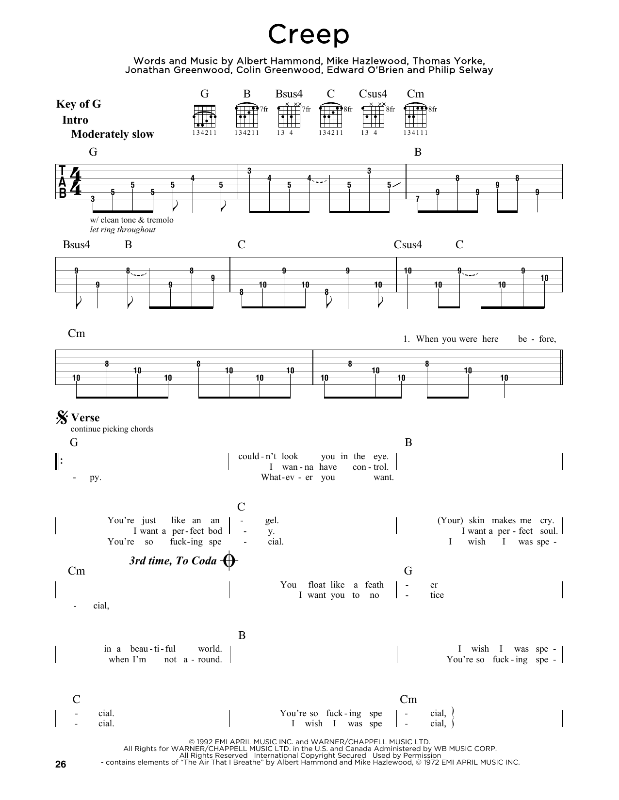 Creep (Guitar Lead Sheet) von Radiohead