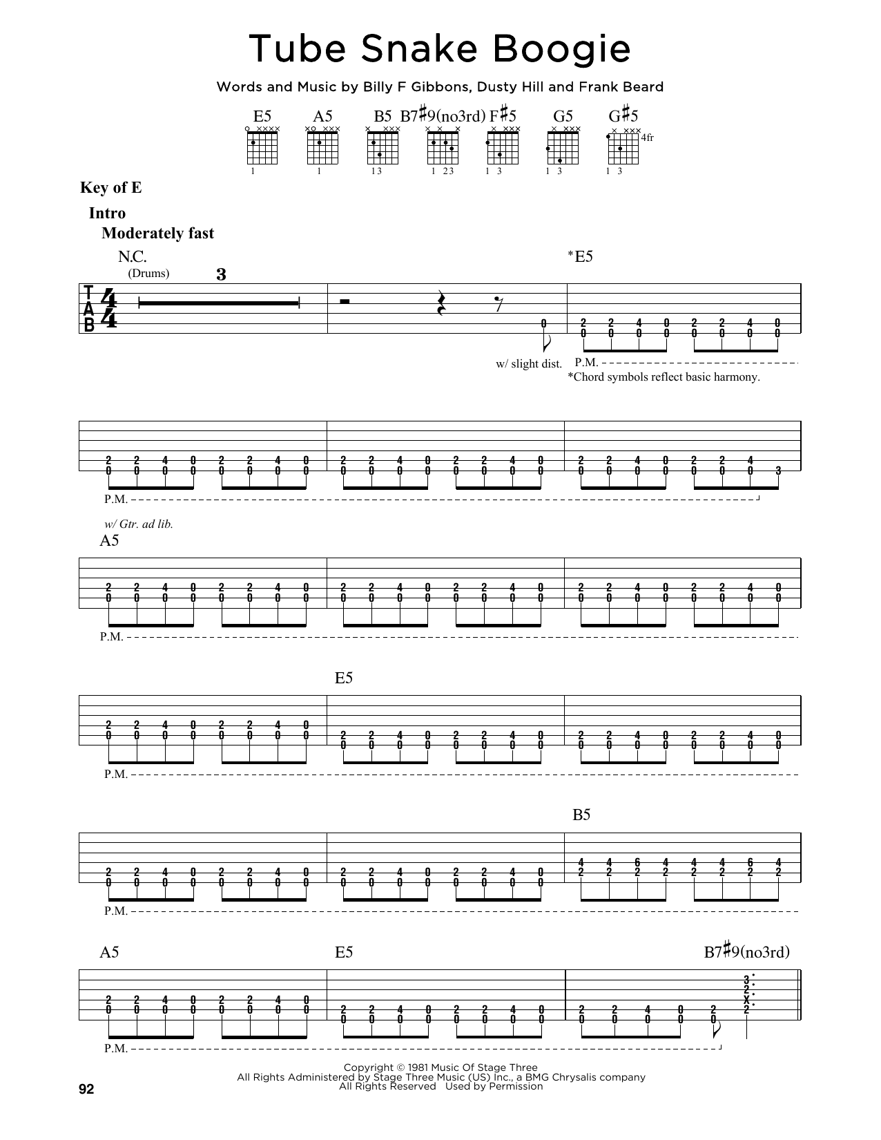 Tube Snake Boogie (Guitar Lead Sheet) von ZZ Top