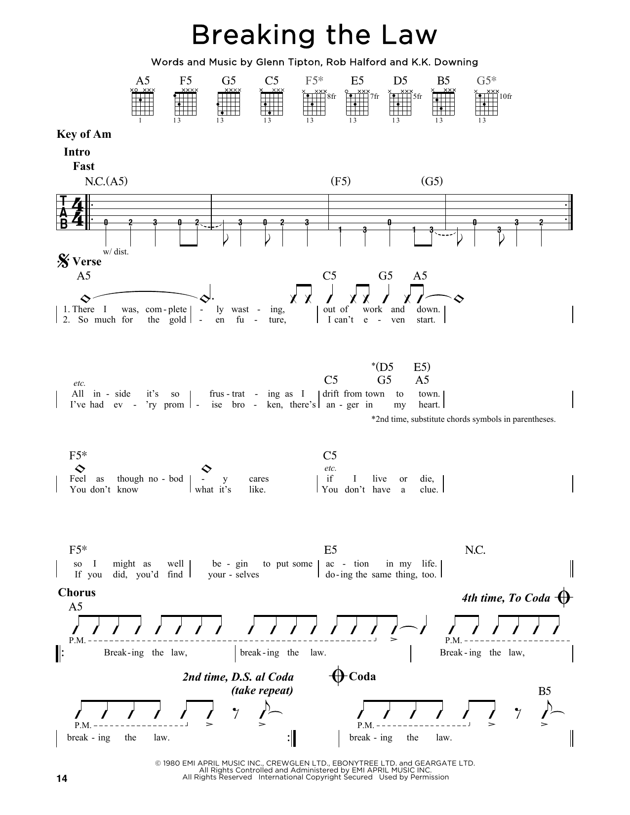 Breaking The Law (Guitar Lead Sheet) von Judas Priest