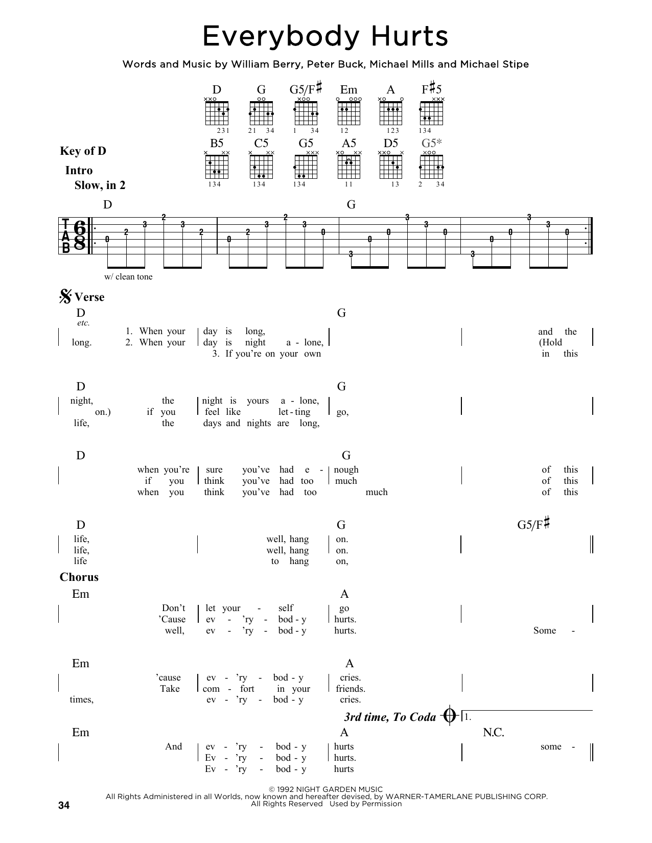 Everybody Hurts (Guitar Lead Sheet) von R.E.M.