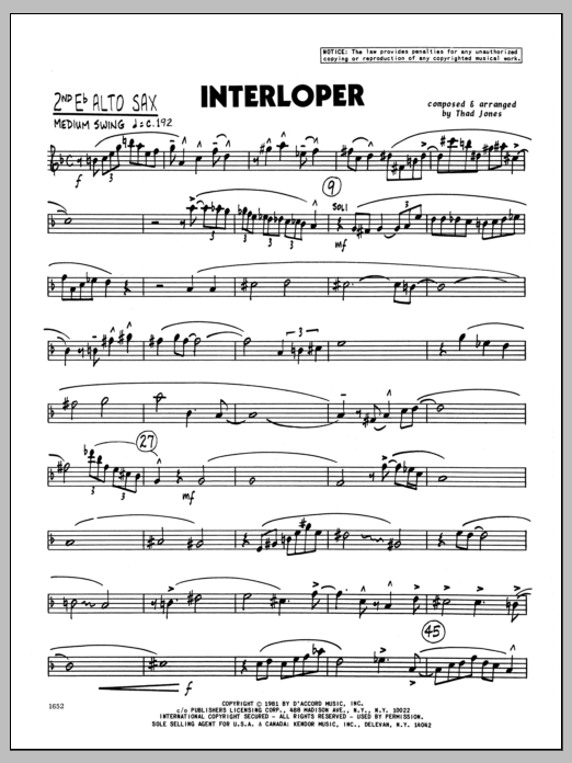 Interloper - 2nd Eb Alto Saxophone (Jazz Ensemble) von Thad Jones