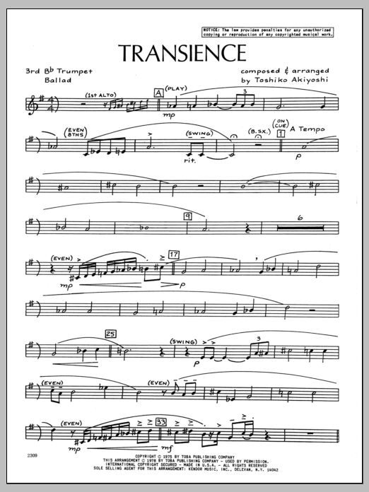 Transience - 3rd Bb Trumpet (Jazz Ensemble) von Toshiko Akiyoshi