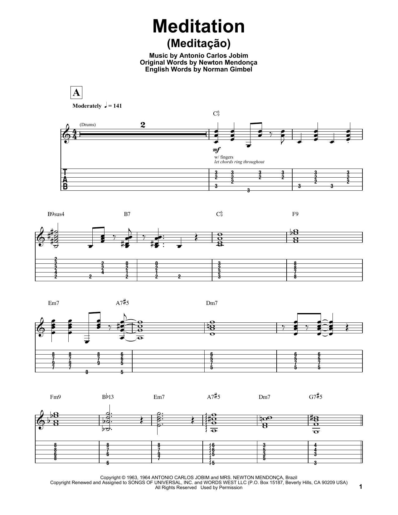 Meditation (Meditacao) (Guitar Tab (Single Guitar)) von Antonio Carlos Jobim