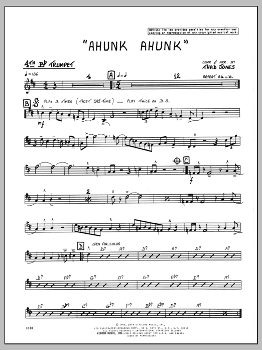 Ahunk Ahunk - 4th Bb Trumpet (Jazz Ensemble) von Thad Jones