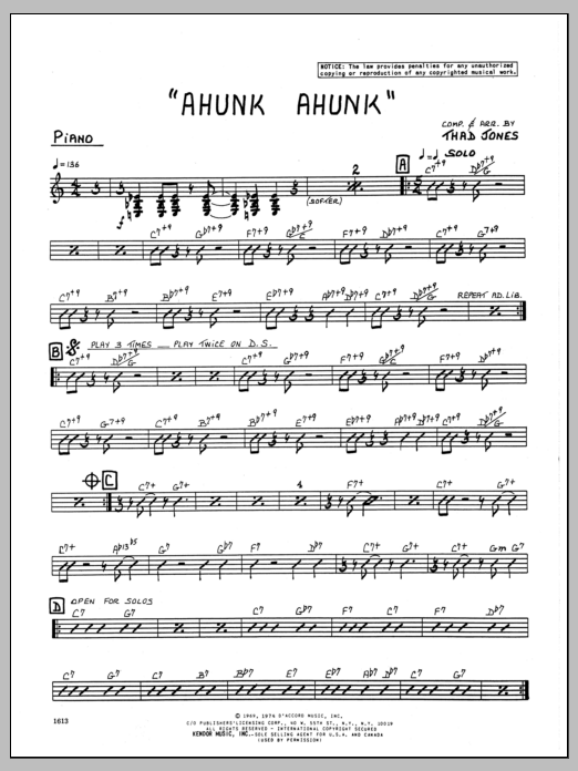 Ahunk Ahunk - Piano (Jazz Ensemble) von Thad Jones