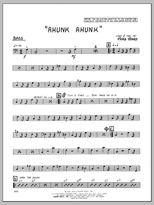 Ahunk Ahunk - Bass (Jazz Ensemble) von Thad Jones