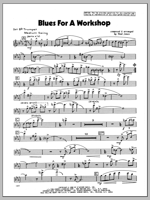 Blues For A Workshop - 1st Bb Trumpet (Jazz Ensemble) von Thad Jones