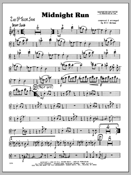 Midnight Run - 2nd Bb Tenor Saxophone (Jazz Ensemble) von Bill Holman