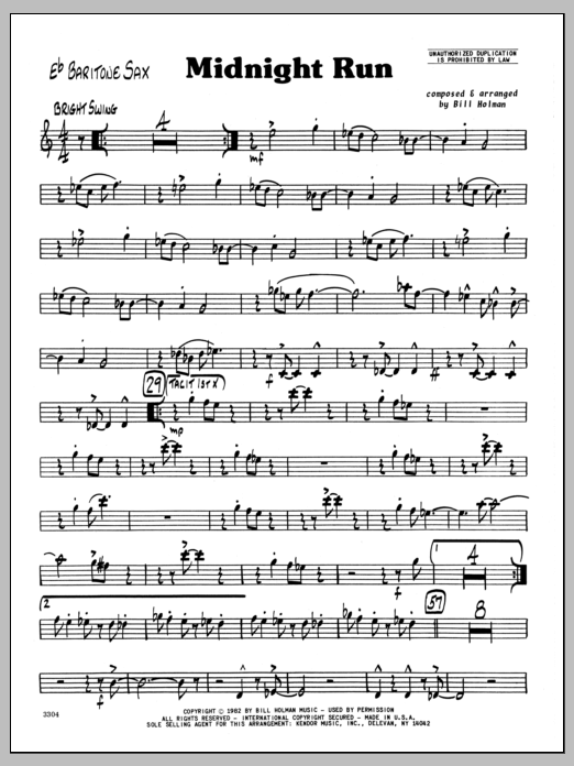 Midnight Run - Baritone Sax (Jazz Ensemble) von Bill Holman