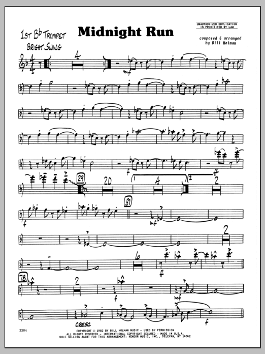 Midnight Run - 1st Bb Trumpet (Jazz Ensemble) von Bill Holman