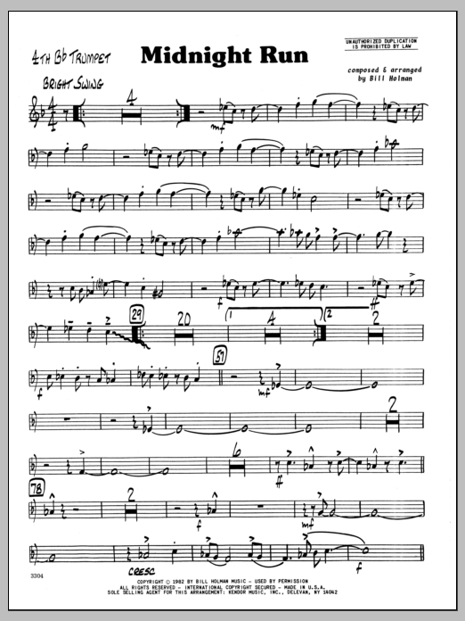 Midnight Run - 4th Bb Trumpet (Jazz Ensemble) von Bill Holman