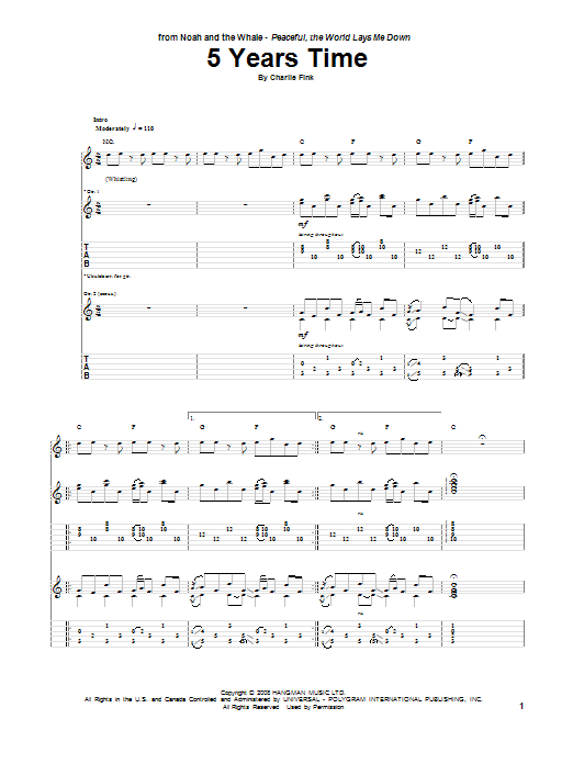 5 Years Time (Guitar Tab) von Noah And The Whale