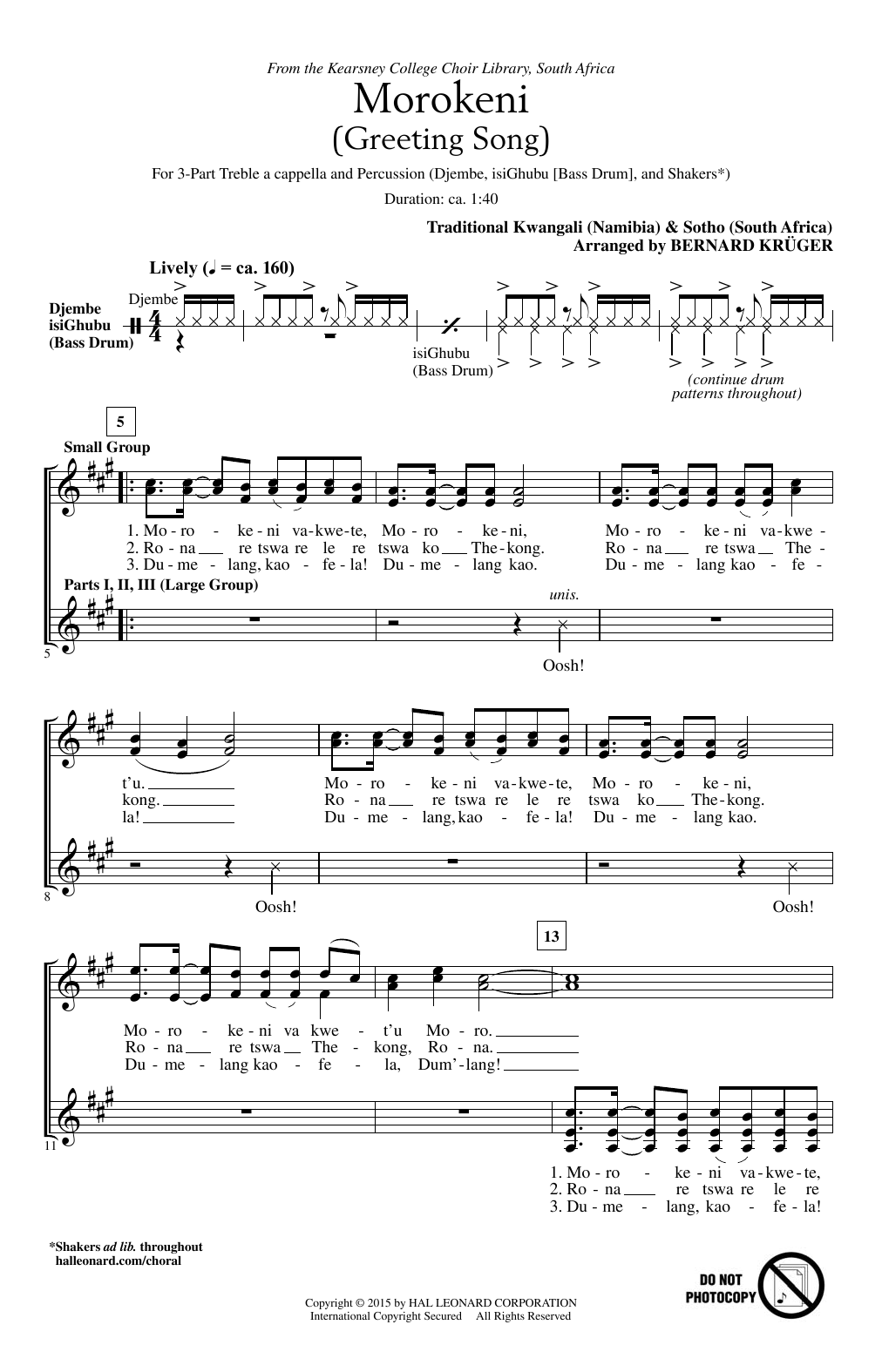 Morokeni (Welcome Song) (3-Part Treble Choir) von Bernard Krger