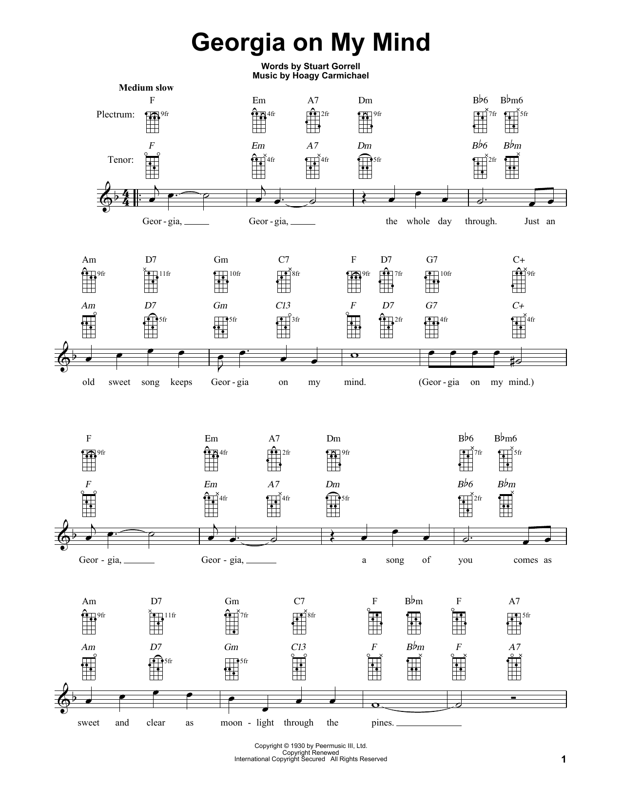 Georgia On My Mind (Banjo Tab) von Hoagy Carmichael