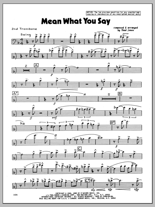 Mean What You Say - 2nd Trombone (Jazz Ensemble) von Thad Jones