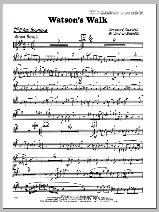 Watson's Walk - 2nd Eb Alto Saxophone (Jazz Ensemble) von John LaBarbara