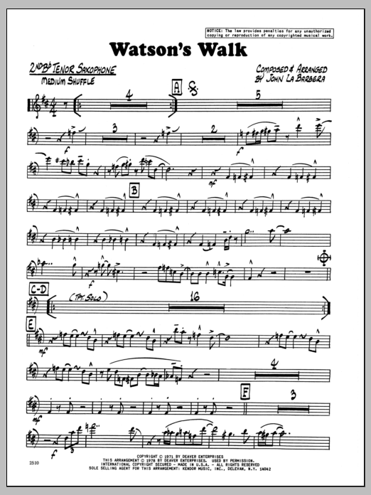 Watson's Walk - 2nd Bb Tenor Saxophone (Jazz Ensemble) von John LaBarbara