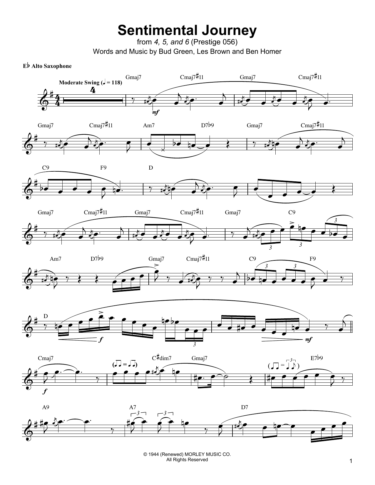 Sentimental Journey (Alto Sax Transcription) von Jackie McLean