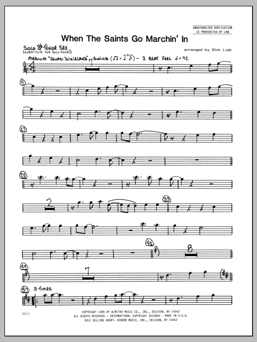 When the Saints Go Marching In - Solo Bb Tenor Saxophone (Jazz Ensemble) von Dick Lieb