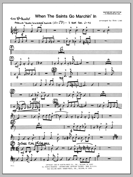 When the Saints Go Marching In - 4th Bb Trumpet (Jazz Ensemble) von Dick Lieb
