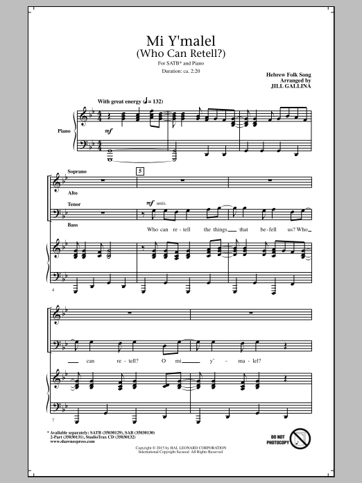 Mi Y'malel (Who Can Retell?) (SATB Choir) von Jill Gallina
